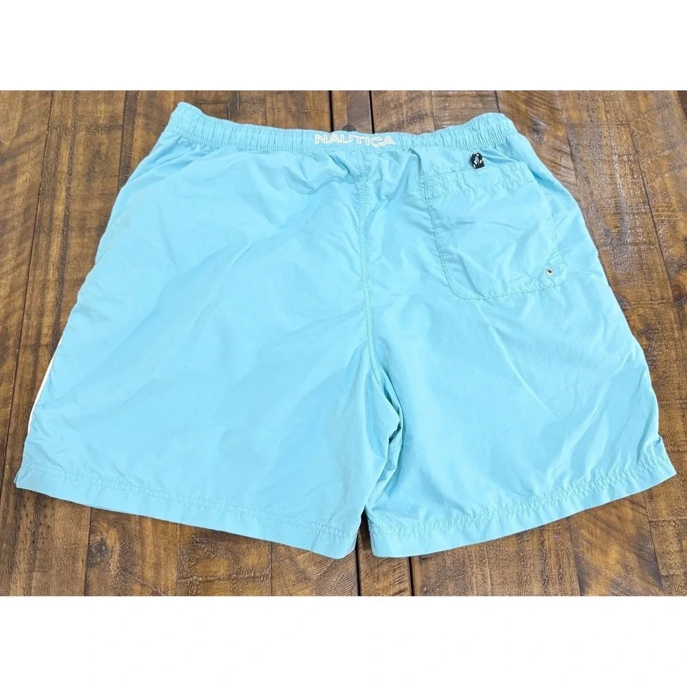 Nautica Men's XL Swim Trunks Light Blue White Piping Mesh Lining Board Shorts